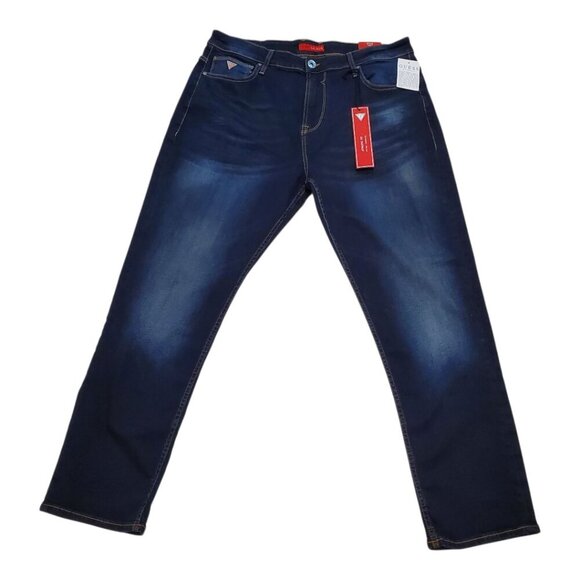 NWT GUESS Men's Athletic Tapered Distressed Blainn Wash Stretch Blue Jeans - Picture 1 of 15